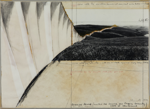 CHRISTO - Drawing-Watercolor - Running Fence (Project for Sonoma and Marin County State of 