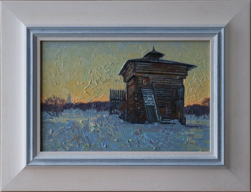 Simon L. KOZHIN - Painting - Sunset. February. Tower of the Bratsk prison. Kolomenskoye