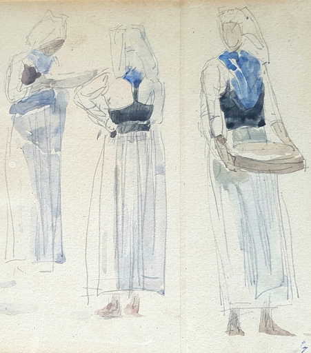Eugène BOUDIN - Drawing-Watercolor - Vanneuses à Quimper