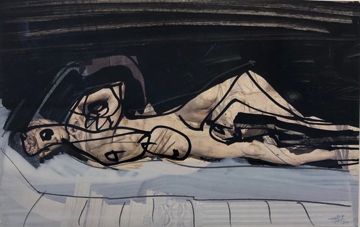 Antonio SAURA - Drawing-Watercolor - Superposition (Nu couché)