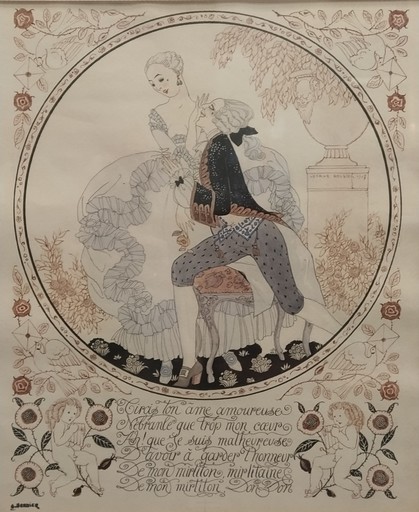 Georges BARBIER - Disegno Acquarello - Tircis et Amarante