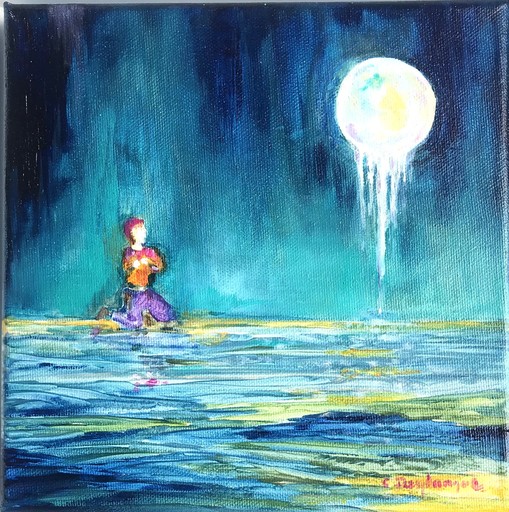 Christine DESPLANQUE - Painting - La lune qui pleure