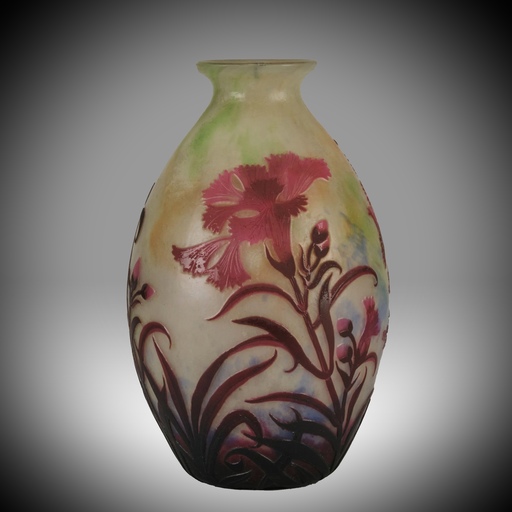 MULLER FRERES -  "Floral Vase" Art Nouveau Cameo Glass Vase by Muller Frères