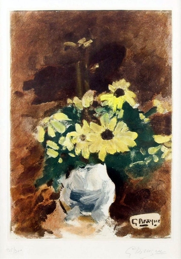 Georges BRAQUE - Grabado - Vase de fleur jaunes