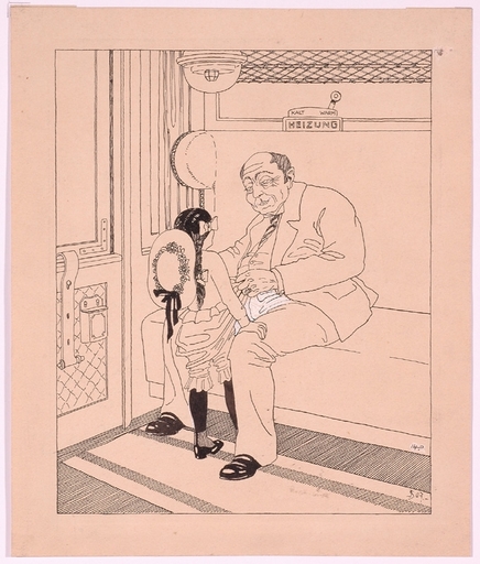 Fritz SCHÖNPFLUG - Dibujo Acuarela - "Caricature", 1907