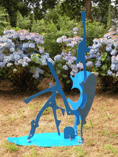 Laurent LARDIN - Escultura - Personnage insecte fleur bleu sur surf
