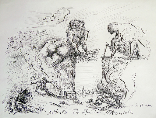 André MASSON - Dibujo Acuarela - Détails des jardins d’Armide
