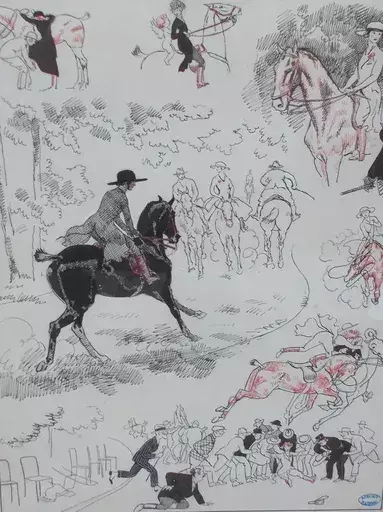 Pierre LISSAC - Drawing-Watercolor - Les cavaliers