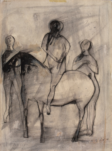 Marino MARINI - Dibujo Acuarela - Jugglers and Horse | Giocolieri e Cavallo