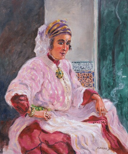 Matteo BRONDY - Painting - Femme du Maroc fumant