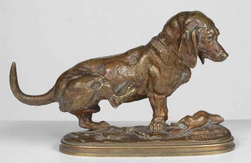 Édouard Paul DELABRIERRE - Skulptur Volumen - "Basset se grattant" bronze sculpture, ca 1870 