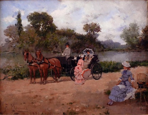 Francisco MIRALLES Y GALUP - Peinture - Carriage Ride by The River