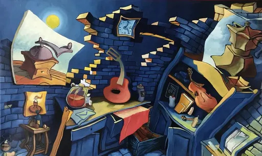 Silvestro BONAVENTURA - Painting - Laboratorio illuminato dalla luna