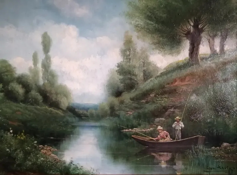 Couple De Pecheur En Barque Sur Une Riviere By Leon Levigne Buy Art Online Artprice