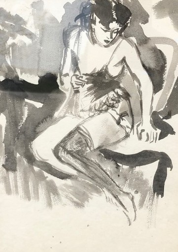 Louis BERTHOMMÉ-SAINT-ANDRÉ - Drawing-Watercolor - Femme assise