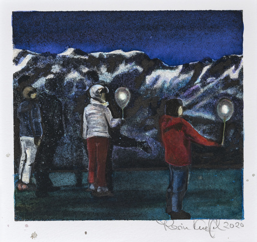 Karin KNEFFEL - Disegno Acquarello - Nachts in den Bergen