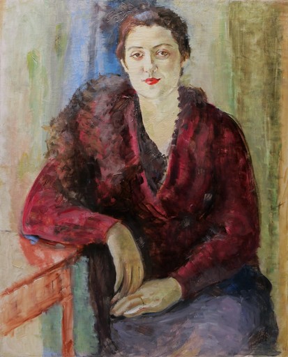 Moussia TOULMAN - Pittura - Portrait de femme à la veste rouge