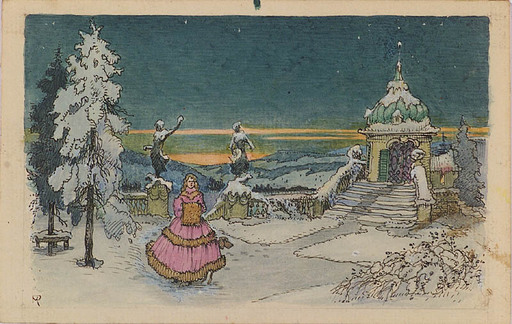 Max VON POOSCH - Dibujo Acuarela - Christmas Night, ca 1900