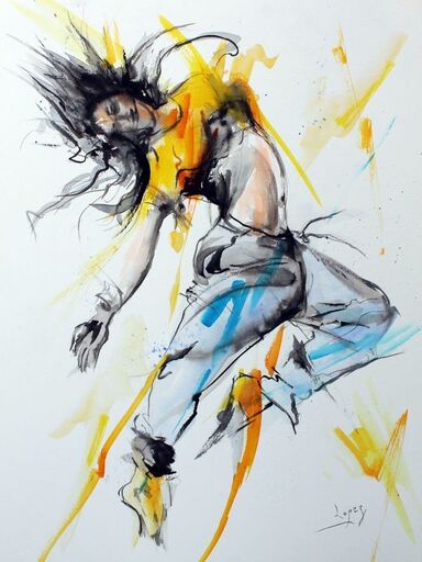 Jean-Luc LOPEZ - Drawing-Watercolor - Saut de danse moderne