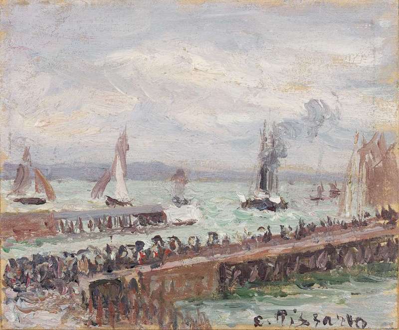 Camille PISSARRO - Gemälde - Entrée du port du Havre et le brise-lames ouest, soleil, mer