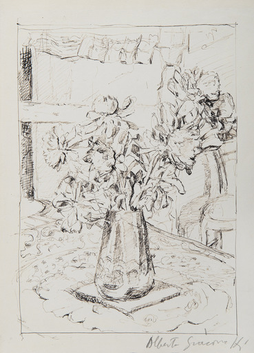 Alberto GIACOMETTI - Zeichnung Aquarell - Vase avec fleurs