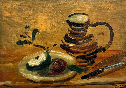 André DERAIN - Gemälde - Pichet, assiette de fruit et couteau
