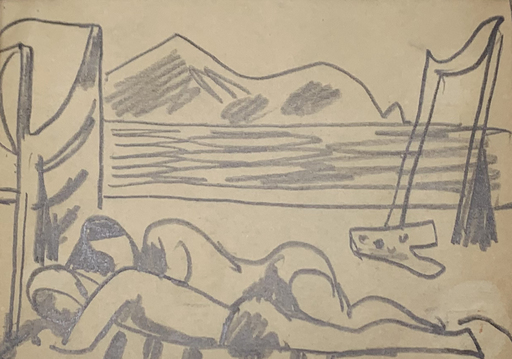 Roman SIELSKI - Zeichnung Aquarell - Beach (1960's)