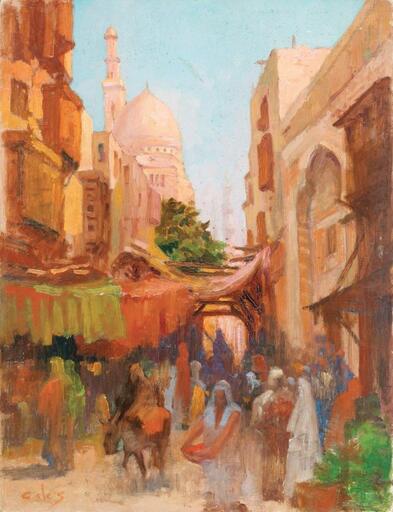 B. CONDE DE SATRINO - Painting - Lively souk in Egypt  -  Circa 1906