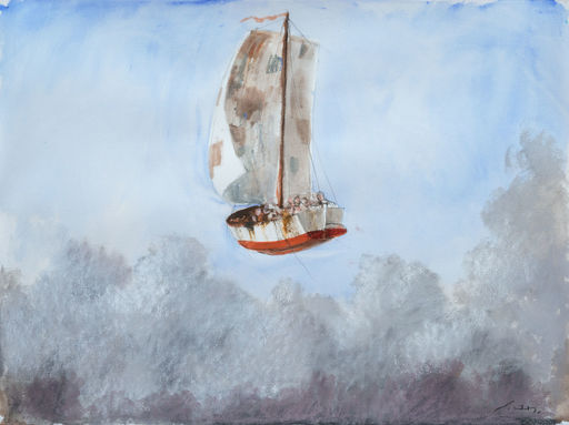 Julio LARRAZ - Drawing-Watercolor - The Ship of Fools