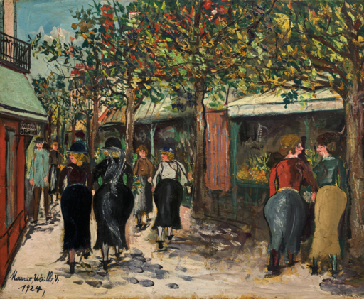 莫里斯•郁特里罗 - 绘画 - Le Marché à Montmartre