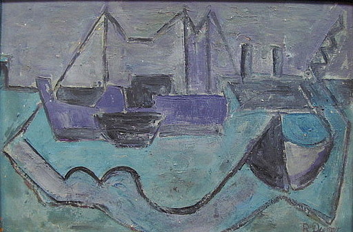 Rolf DIENER - Painting - Schiffe im Hafen. 