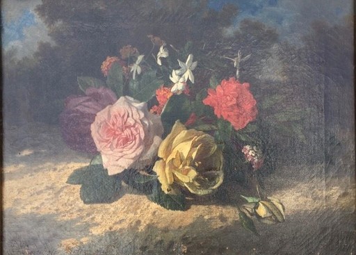David DE NOTER - Pittura - "Nature Morte aux ROSES"