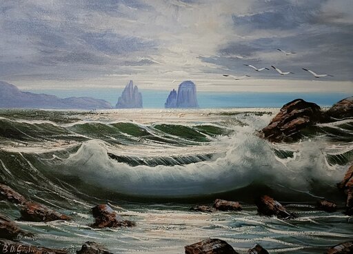 Bruno DI GIULIO - Painting - Mareggiata al tramonto
