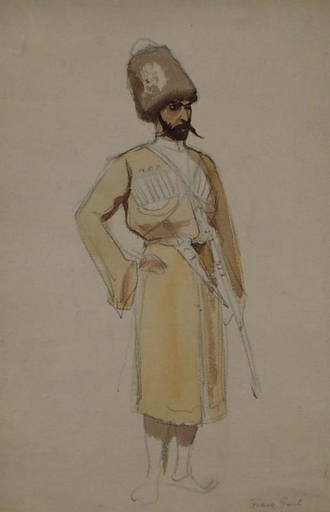 Franz GAUL - Disegno Acquarello - "Costume of Circassian", Stage Design, late 19th century