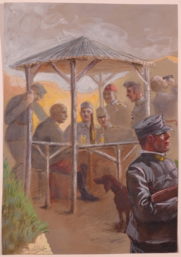 Robert Heinrich VON DOBLHOFF - Drawing-Watercolor - "Afternoon Bridge/WWI", 1915, Watercolor
