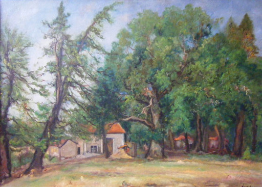 Isaac ANTCHER - Gemälde -  Farms in the Forest /  Fermes dans un Sous Bois