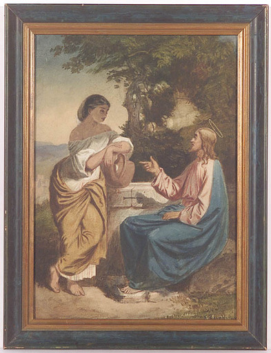 Heinrich REINHART - Disegno Acquarello - "Jesus and Samaritan Woman", late 19th Century 