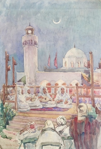 B. CONDE DE SATRINO - Drawing-Watercolor - Egypt – Concert on the terrace
