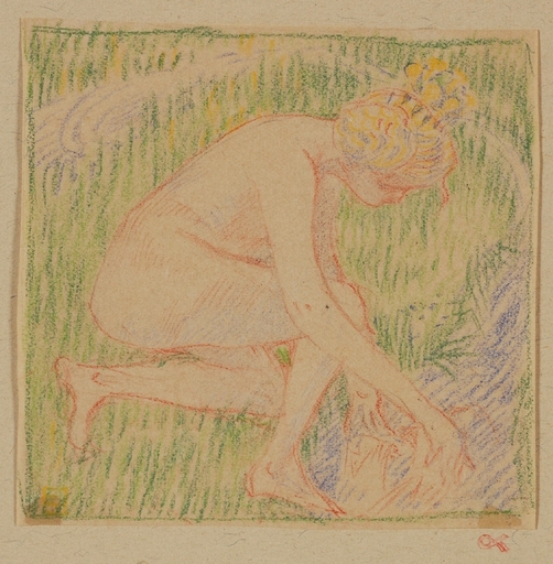 Carl KRENEK - Zeichnung Aquarell - "Bather" by Carl Krenek, ca 1900 