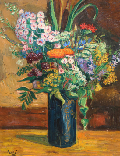 Jean PESKÉ - Pintura - Bouquet de fleurs dans un vase, 1927