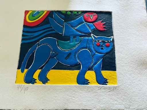 CORNEILLE - Print-Multiple - Blauer Vogel mit Katze