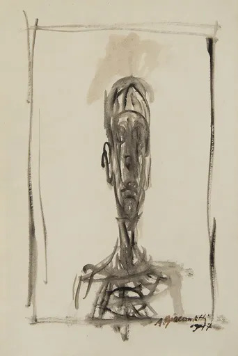 Alberto GIACOMETTI - Dibujo Acuarela - Buste d'homme