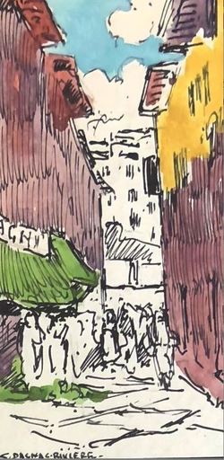 Charles DAGNAC-RIVIERE - Zeichnung Aquarell - A street in North-Africa