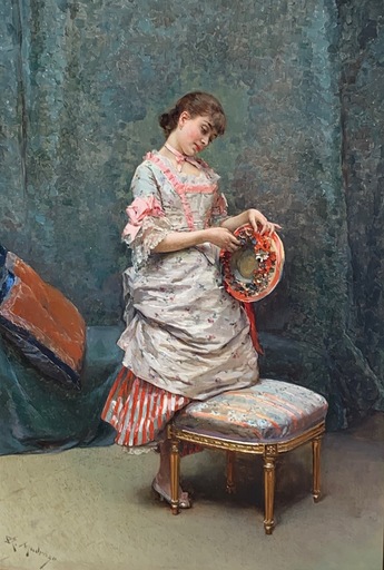 Raimundo DE MADRAZO Y GARRETA - Gemälde - Aline sosteniendo un sombrero (Aline Holding a Hat) 