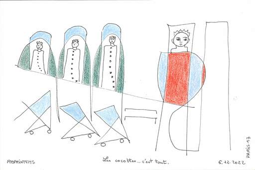 Reine BUD-PRINTEMS - Zeichnung Aquarell - "Les cocottes...c'est tout"