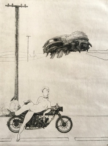 Philippe MOHLITZ - Grabado - Jeune hermaphrodite disposant d'une motocyclette