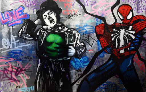 FAT - Painting - Chaplin VS Hulk VS Spiderman