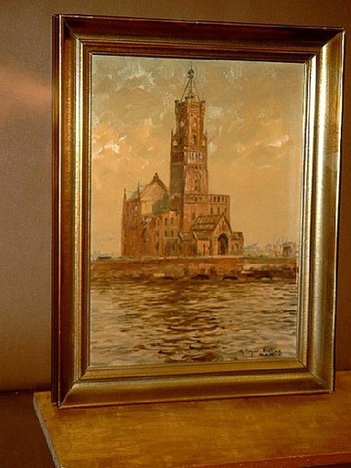 Karl MEYER-NIETING - Peinture - Alter Kaiserspeicher mit Uhrturm im Hamburger Hafen.