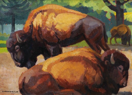 André MARGAT - Painting - Bisons d'Amérique