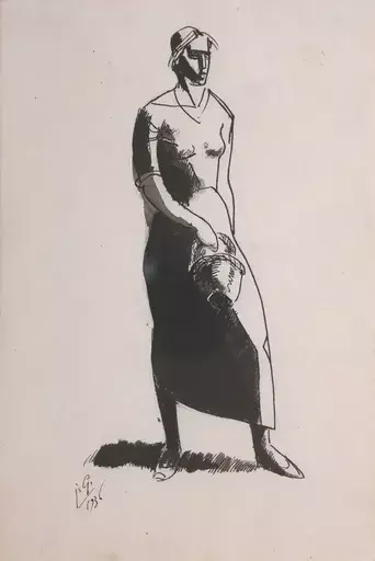 Julio GONZALEZ - Zeichnung Aquarell - Paysanne au petit panier